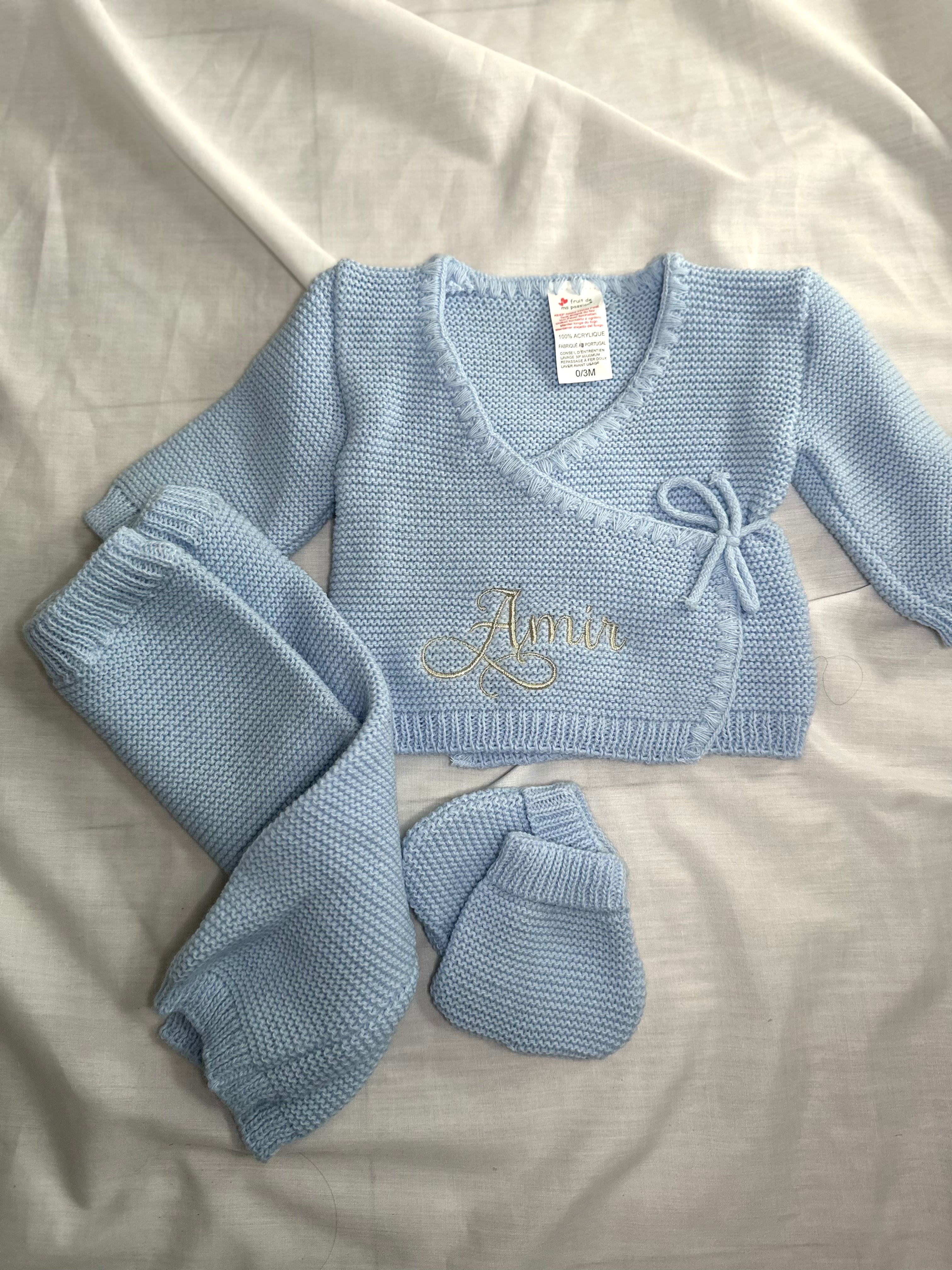 Tenue naissance tricotée bébé – Ensemble 3 pièces (0-3 mois) sans bonnet