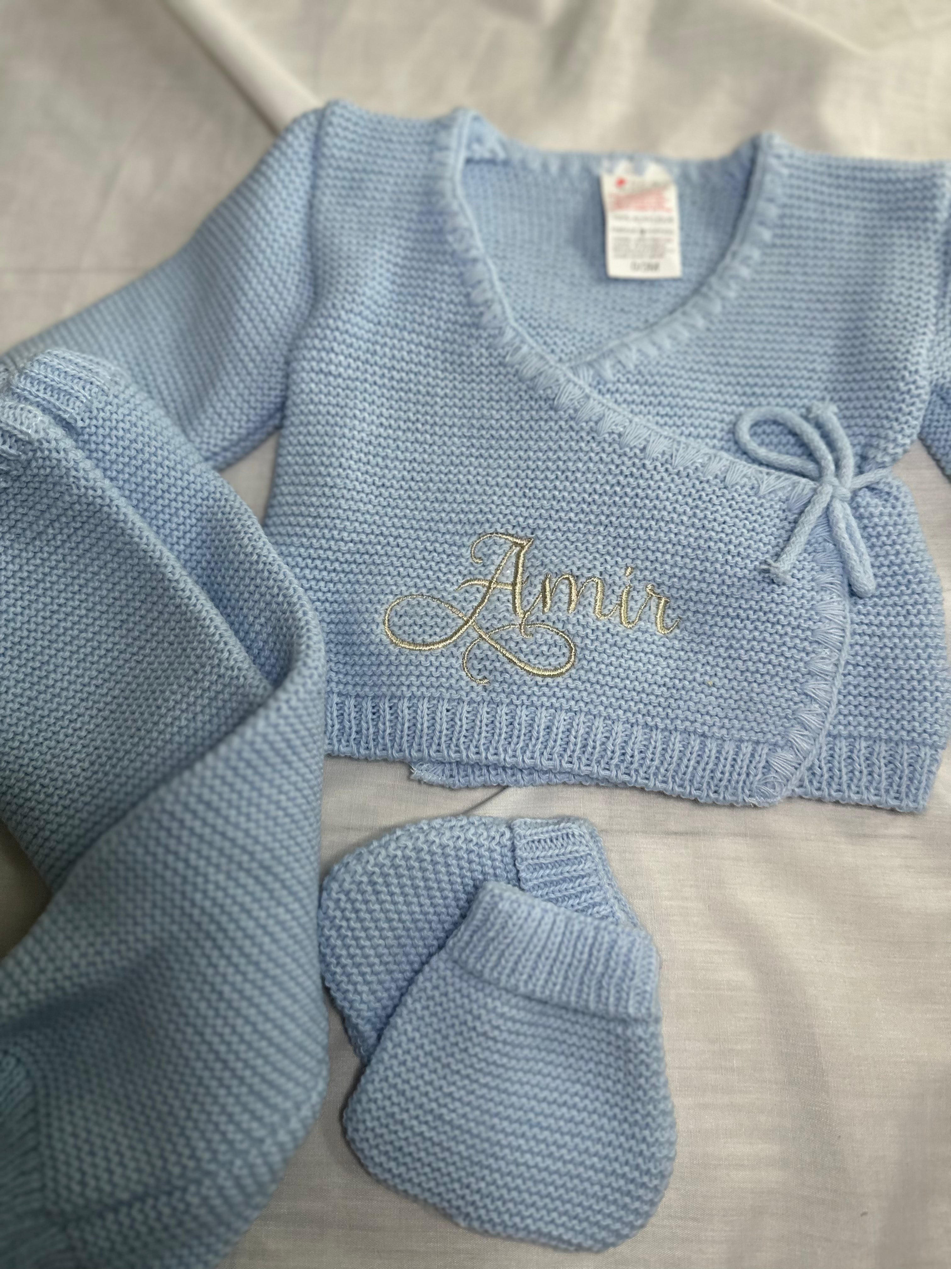 Tenue naissance tricotée bébé – Ensemble 3 pièces (0-3 mois) sans bonnet